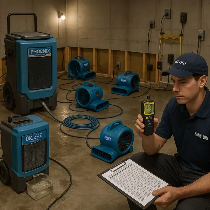 Structural Drying and Dehumidification process in Oakes, ND